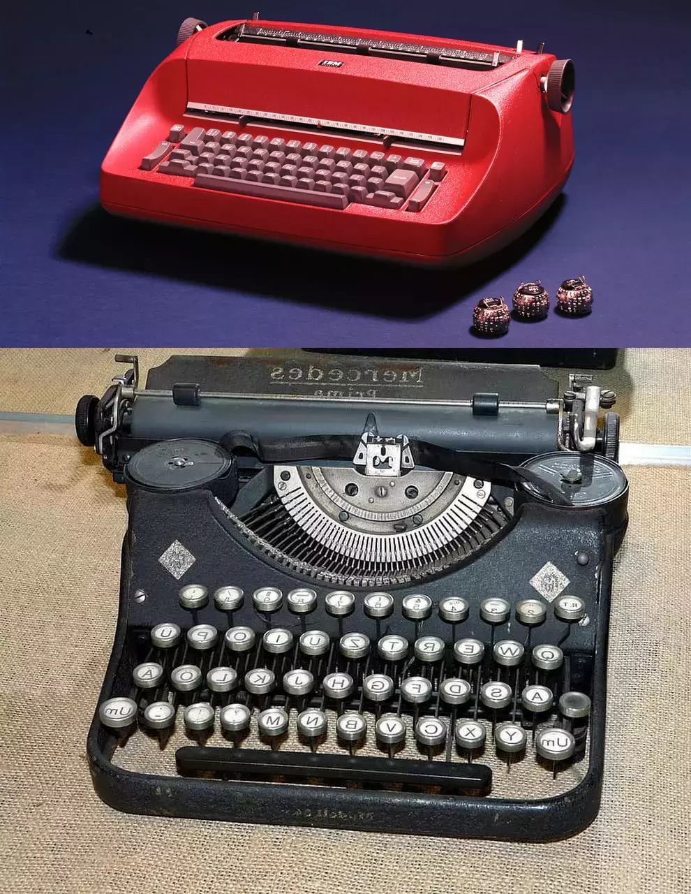 IBM Selectric typewriter compared to a mechanical typewriter used in Soviet embassies.